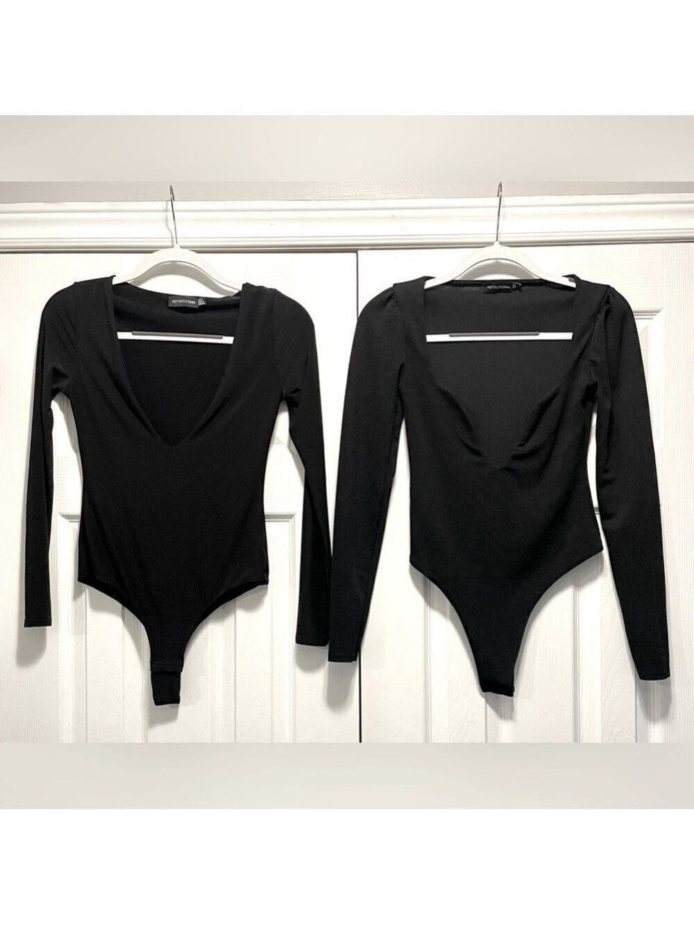 2pc Bundle PRETTY LITTLE THING Lot Bodysuits Long Sleeves V-neck Plunging Size 4